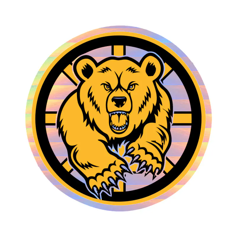 Boston Bruins - Circle With Bear- Holographic Vinyl Sticker - Custom Size
