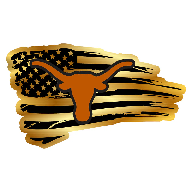 Texas Longhorns Flag Gold Chrome Vinyl Decal - Custom Size