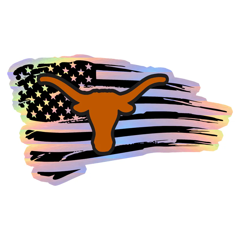 Texas Longhorns Flag Holographic Vinyl Decal - Custom Size