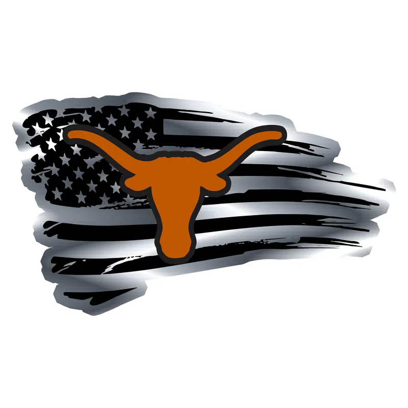 Texas Longhorns Flag Silver Chrome Vinyl Decal - Custom Size