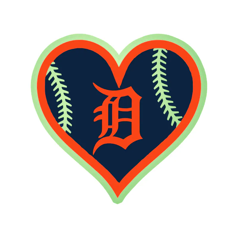 Detroit Tigers - Heart - Glow in the Dark Vinyl Sticker - Custom Size