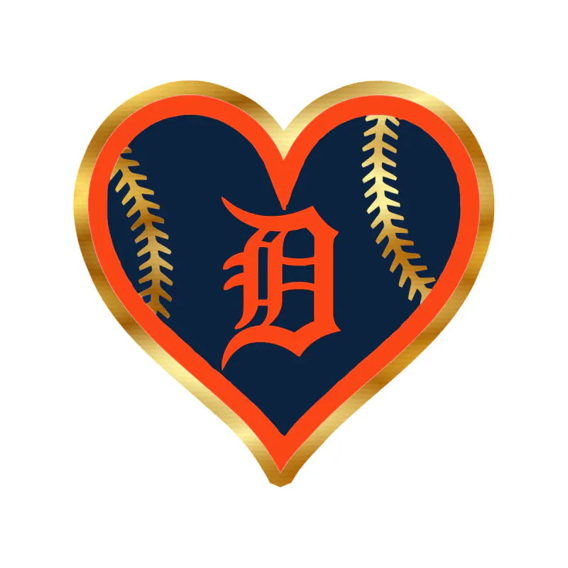 Detroit Tigers - Heart - Gold Chrome Vinyl Sticker - Custom Size