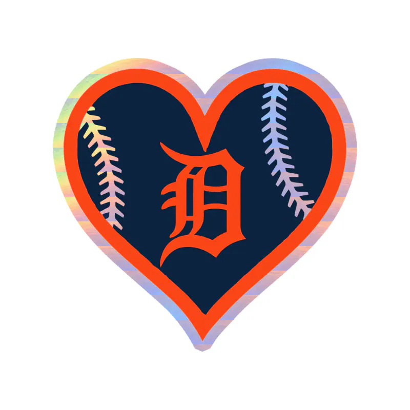 Detroit Tigers - Heart - Holographic Vinyl Sticker - Custom Size