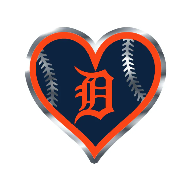 Detroit Tigers - Heart - Silver Chrome Vinyl Sticker - Custom Size