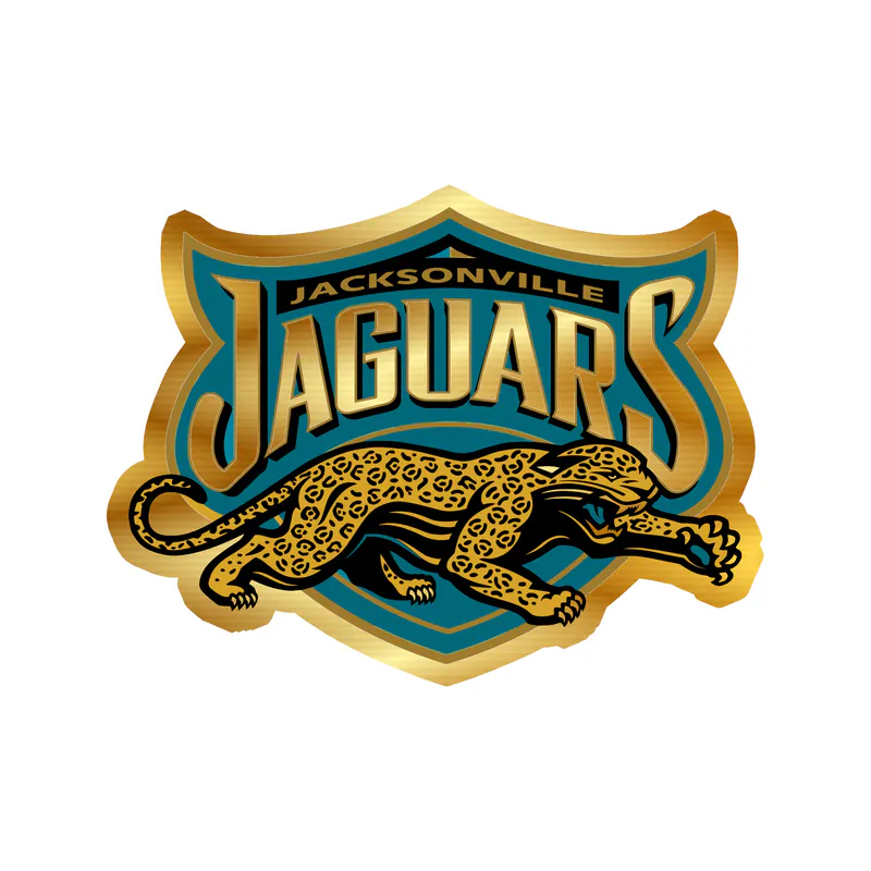 Jacksonville Jaguars - Shield With Jaguar - Gold Chrome Vinyl Sticker - Custom Size