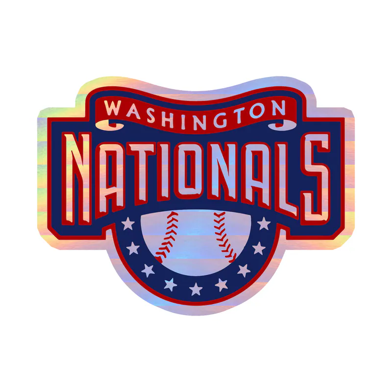Washington Nationals - Name With Baseball - Holographic Vinyl Sticker - Custom Size