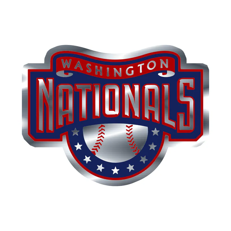 Washington Nationals - Name With Baseball - Silver Chrome Vinyl Sticker - Custom Size
