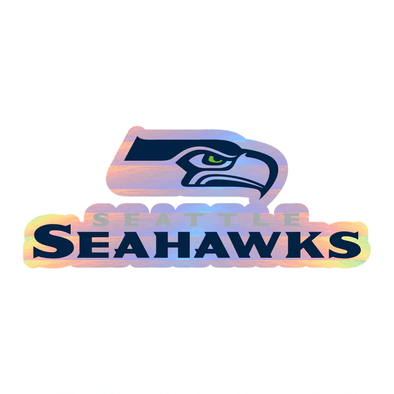 Seattle Seahawks - Seahawk Head with Lettering Below - Holographic Vinyl Sticker - Custom Size