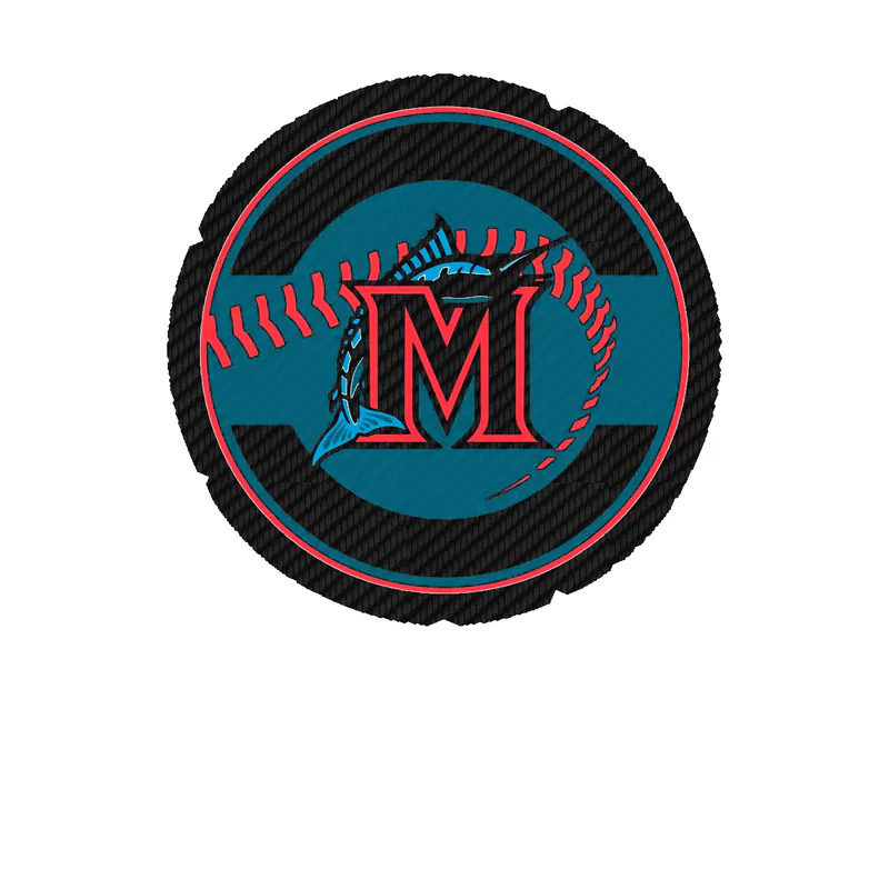 Miami Marlins - Circle With Baseball - Carbon Fiber Vinyl Sticker - Custom Size