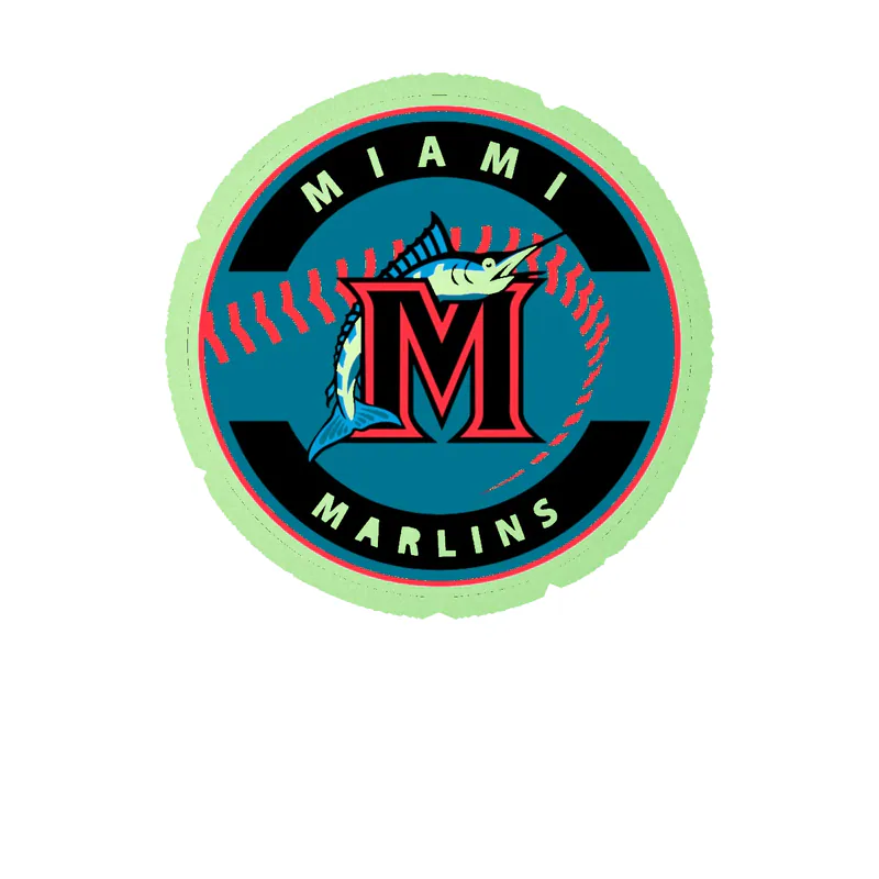 Miami Marlins - Circle With Baseball - Glow in the Dark Vinyl Sticker - Custom Size