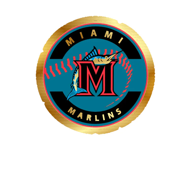 Miami Marlins - Circle With Baseball - Gold Chrome Vinyl Sticker - Custom Size