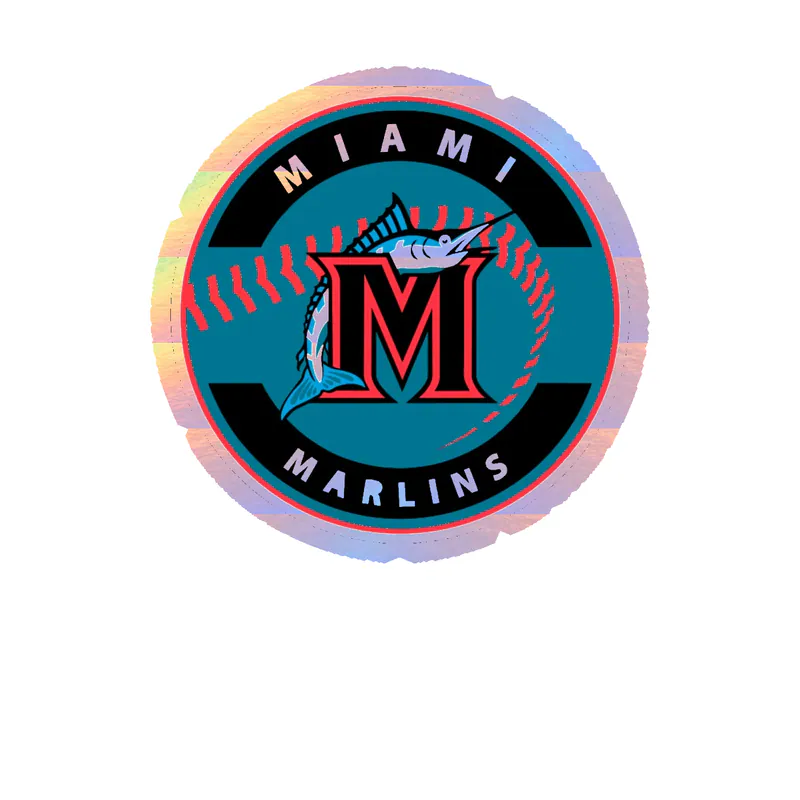 Miami Marlins - Circle With Baseball - Holographic Vinyl Sticker - Custom Size