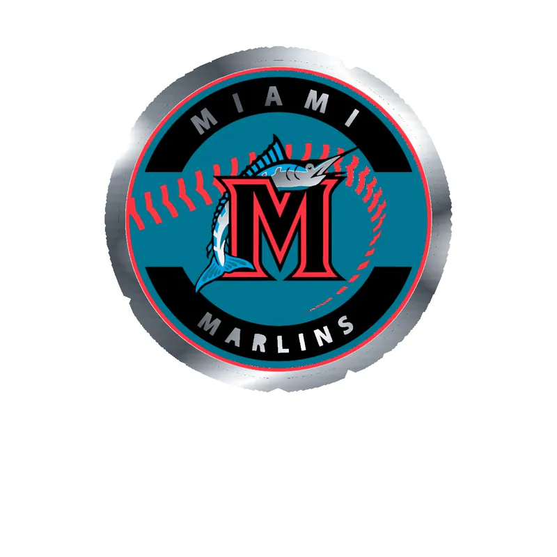 Miami Marlins - Circle With Baseball - Silver Chrome Vinyl Sticker - Custom Size