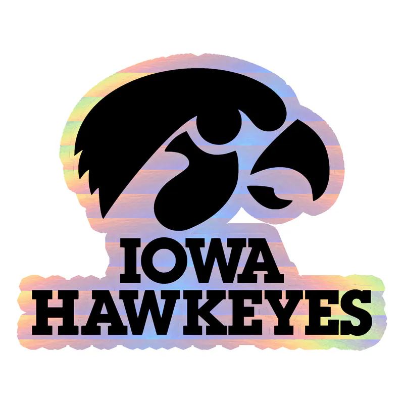 Iowa Hawkeyes - Black Hawk with Lettering - Holographic Vinyl Decal - Custom Size