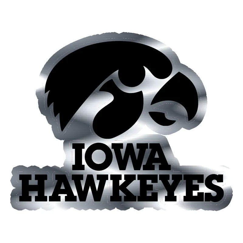 Iowa Hawkeyes - Black Hawk with Lettering - Silver Chrome Vinyl Decal - Custom Size