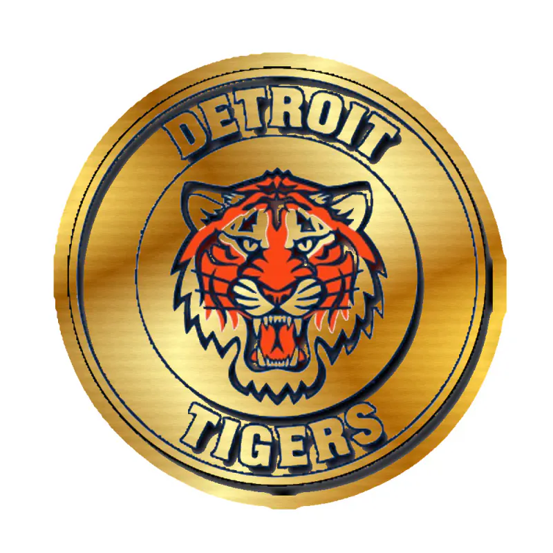 Detroit Tigers - Circle With Tiger Head - Gold Chrome Vinyl Sticker - Custom Size
