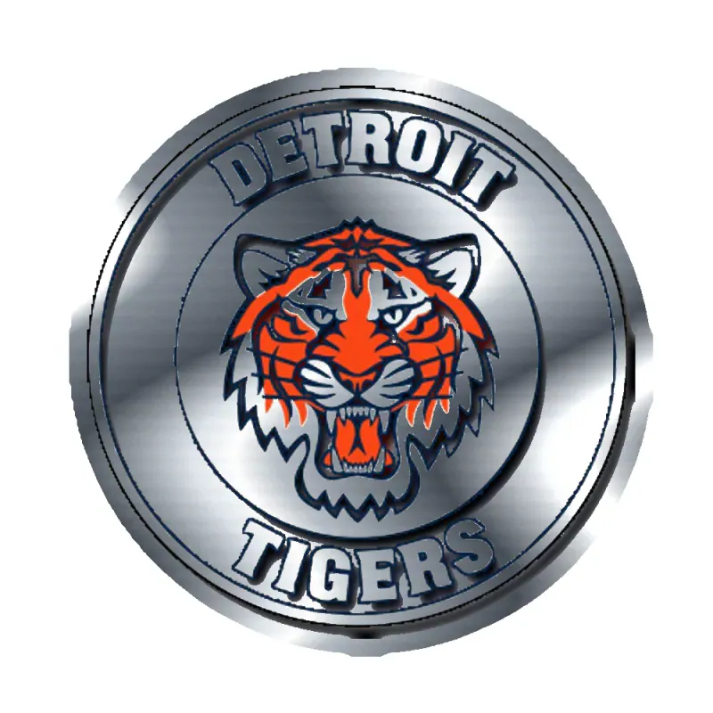 Detroit Tigers - Circle With Tiger Head - Silver Chrome Vinyl Sticker - Custom Size