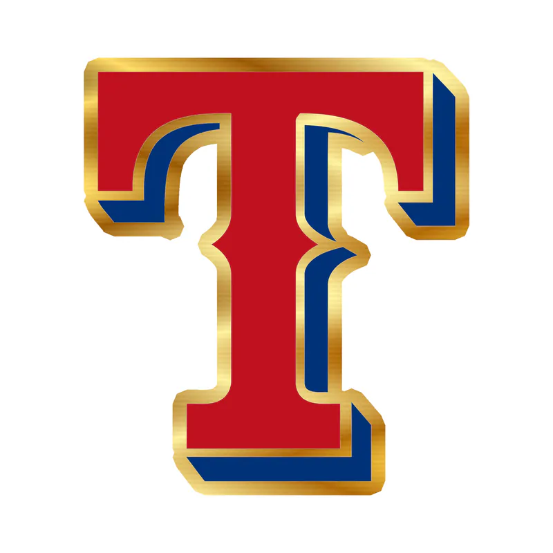 Texas Rangers - Red T - Gold Chrome Vinyl Sticker - Custom Size
