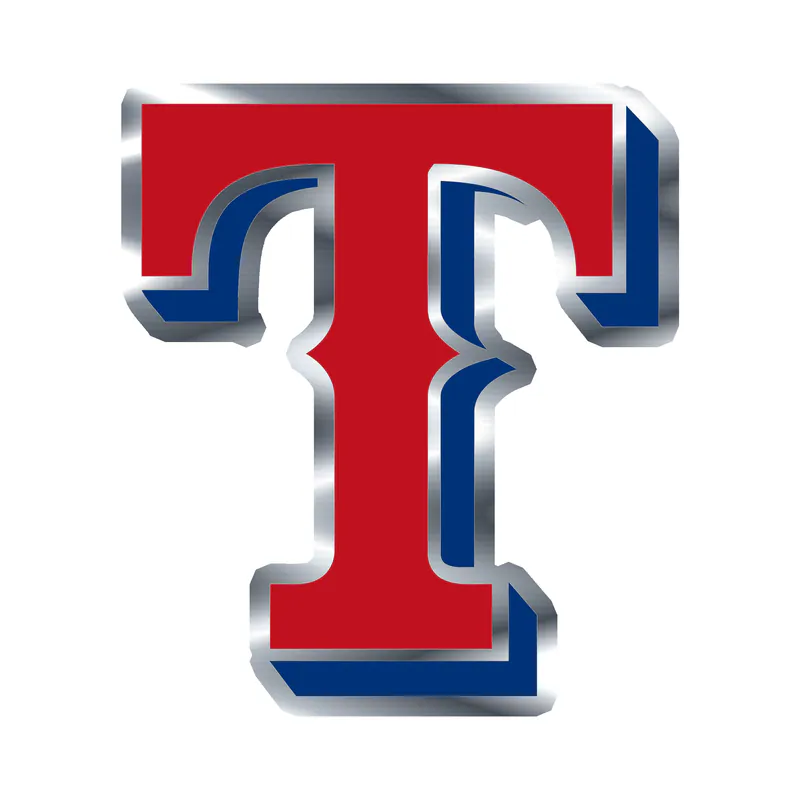 Texas Rangers - Red T - Silver Chrome Vinyl Sticker - Custom Size