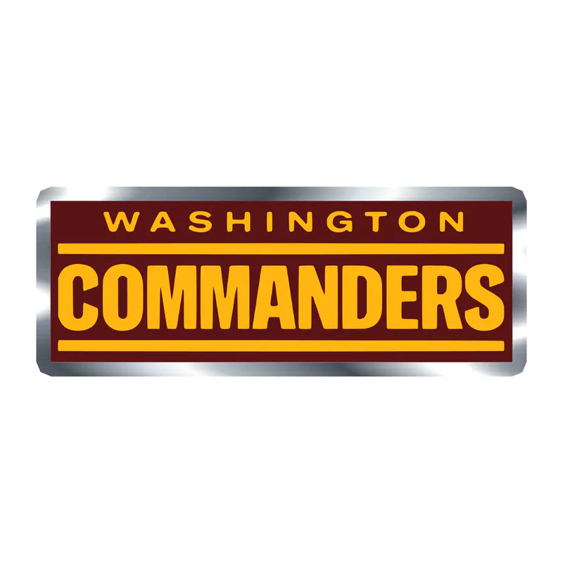 Washington Commanders - Burgundy Rectangle, Yellow Words- Silver Chrome Vinyl Sticker - Custom Size