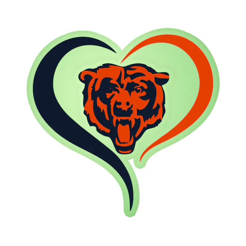 Chicago Bears - Head wit Heart - Glow in the Dark Vinyl Sticker - Custom Size