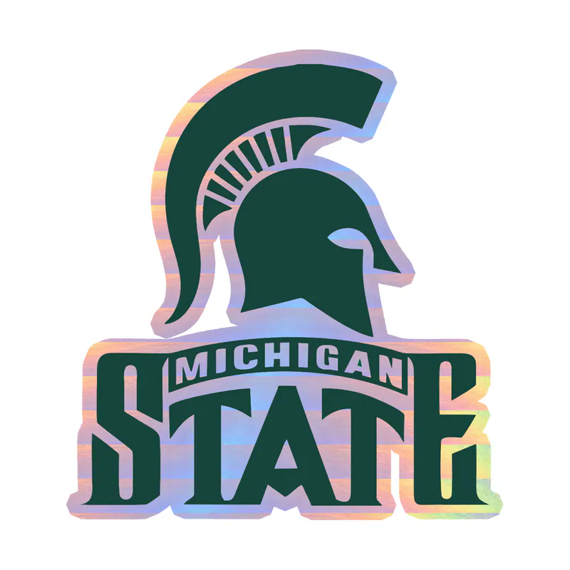 Michigan State Spartans- Helmet with Logo Name- Holographic Vinyl Decal - Custom Size