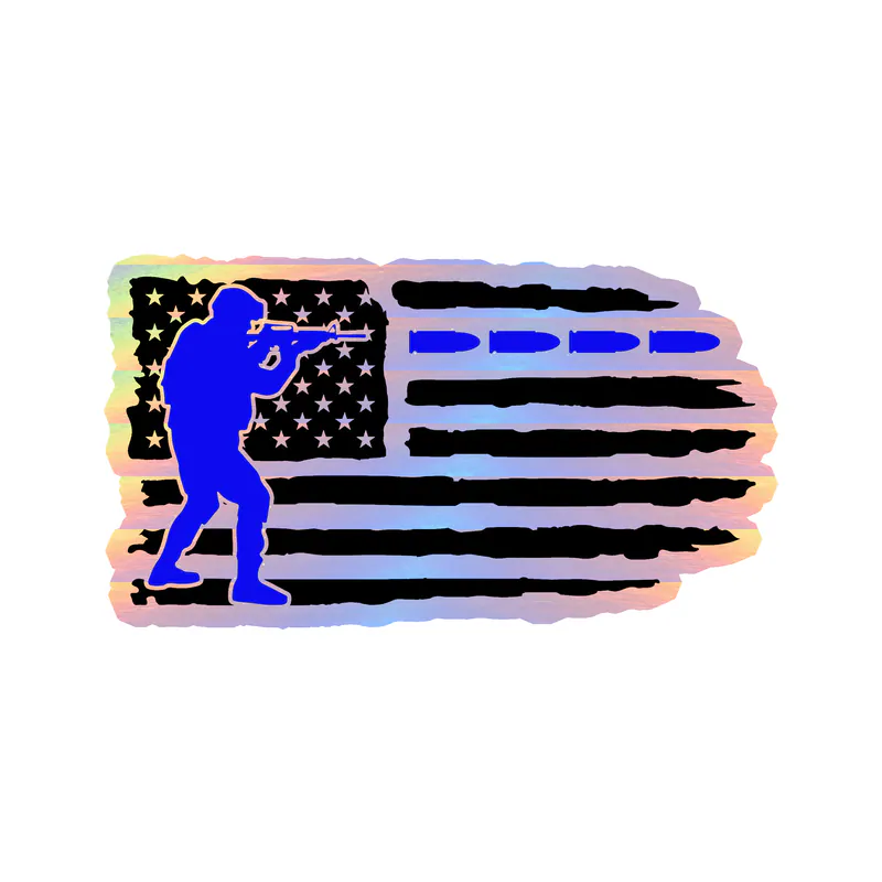 Blue Line American Flag Holographic Vinyl Decal - custom size