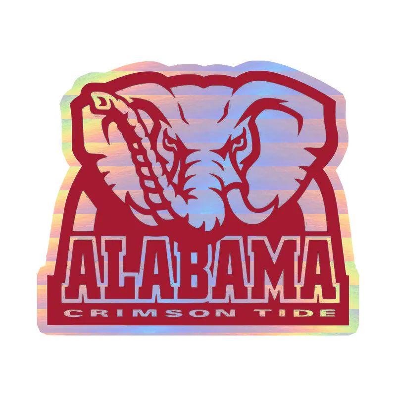 Alabama Crimson Tide - Gray and Crimson Elephant 2 - Holographic Vinyl Decal - Custom Size