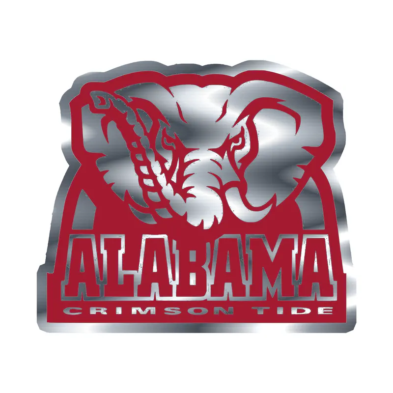 Alabama Crimson Tide - Gray and Crimson Elephant 2 - Silver Chrome Vinyl Decal - Custom Size