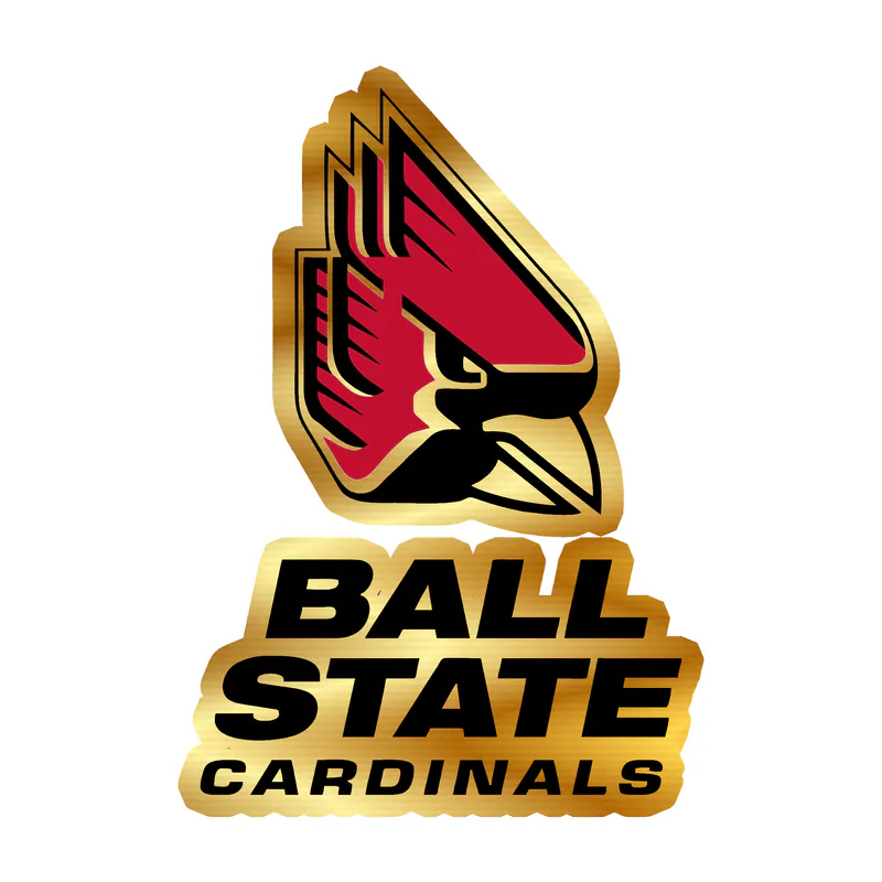 Ball State Cardinals - Head With Black Letters - Gold Chrome Vinyl Decal - Custom Size