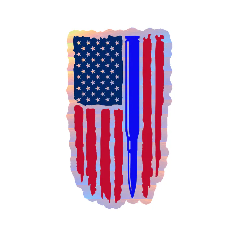 Blue Line American Flag Holographic Vinyl Decal - custom size