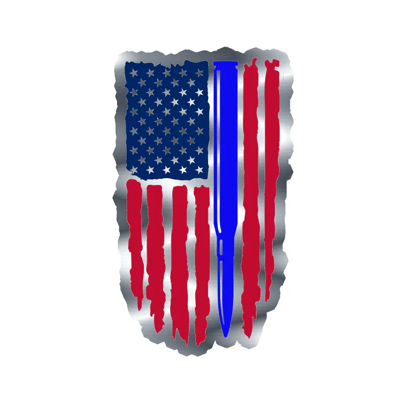 Blue Line American Flag Silver Chrome Vinyl Decal - custom size