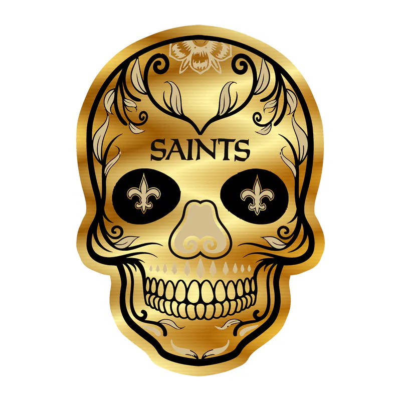 New Orleans Saints Sugar Skull Gold Chrome Vinyl Sticker - Custom Size