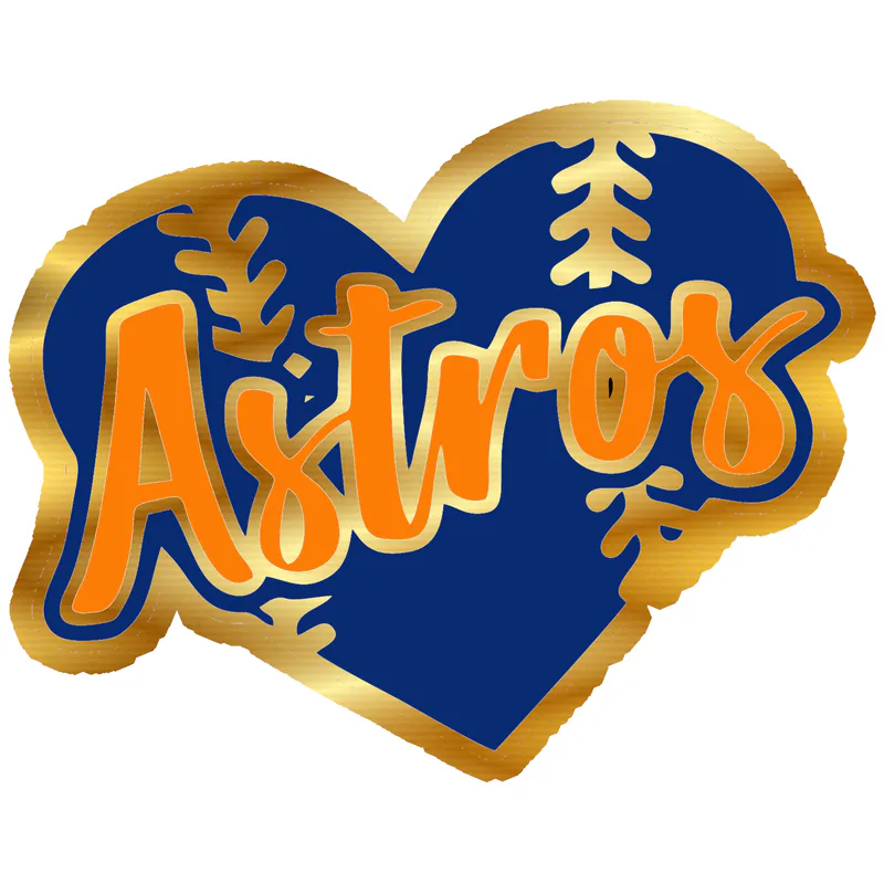 Houston Astros - Baseball Heart - Gold Chrome Vinyl Sticker - Custom Size
