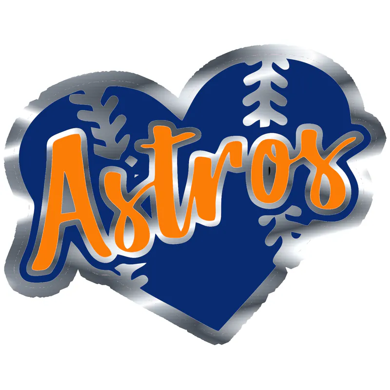 Houston Astros - Baseball Heart - Silver Chrome Vinyl Sticker - Custom Size