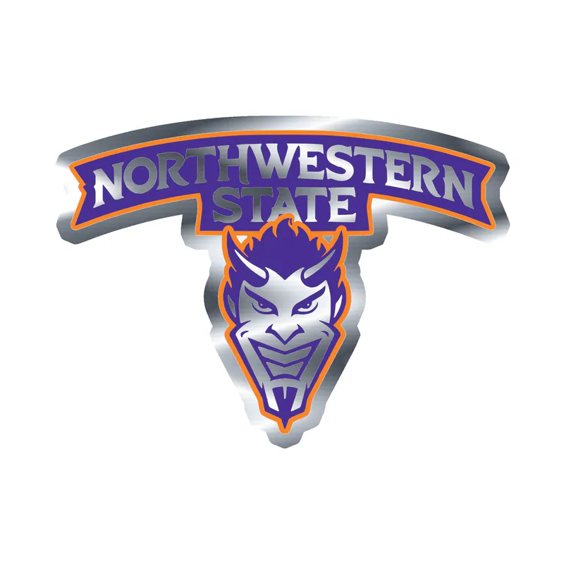 Northwestern State - Name with Head Below - Silver Chrome Vinyl Decal - Custom Size