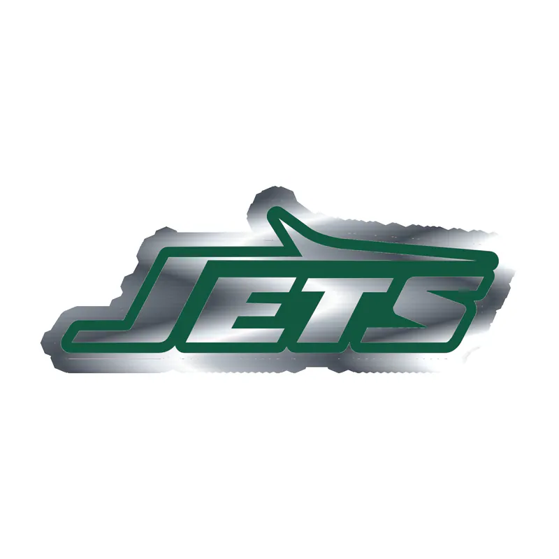 New York Jets - White Jets Green Outline - Silver Chrome Vinyl Sticker - Custom Size