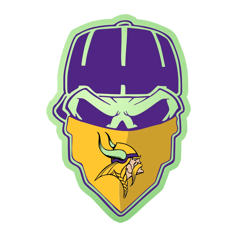 Minnesota Vikings - Skull with Cap - Glow in the Dark Vinyl Sticker - Custom Size