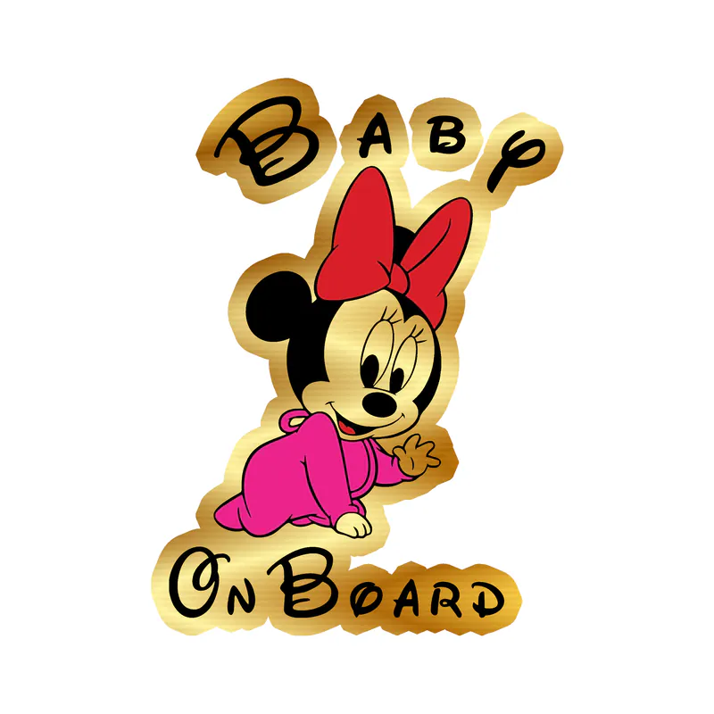 Minnie Baby on Board Gold Chrome Vinyl Sticker - Custom Size