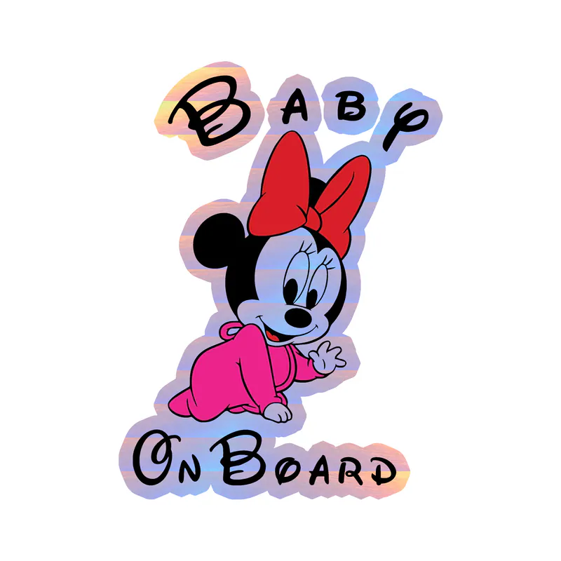 Minnie Baby on Board Holographic Vinyl Sticker - Custom Size