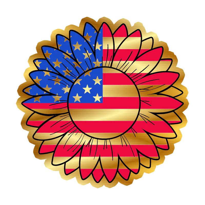 Sunflower American Flag  - Gold Chrome Vinyl Decal