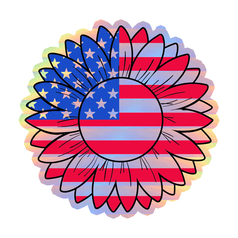 Sunflower American Flag  - Holographic Vinyl Decal