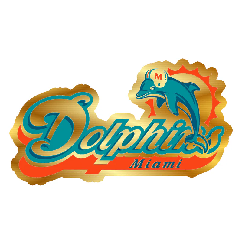 Miami Dolphins - Lettering - Image 2 - Gold Chrome Vinyl Sticker - Custom Size