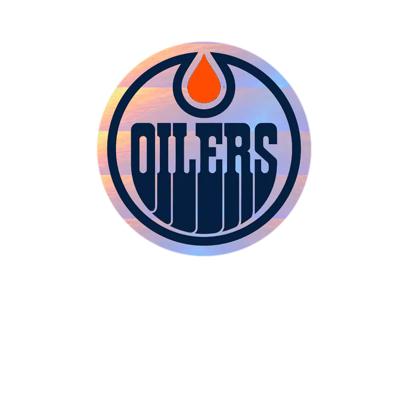 Edmonton Oilers - White Circle With Oilers - Holographic Vinyl Sticker - Custom Size