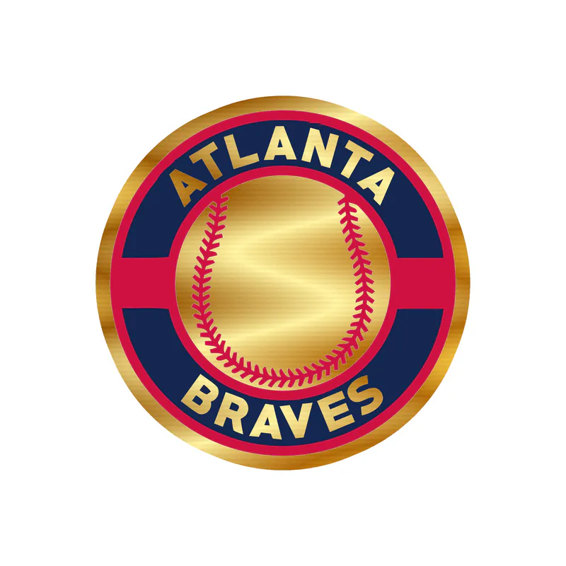 Atlanta Braves - Circle With Baseball - Gold Chrome Vinyl Sticker - Custom Size
