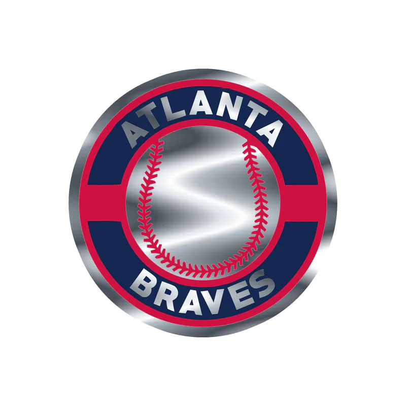 Atlanta Braves - Circle With Baseball - Silver Chrome Vinyl Sticker - Custom Size