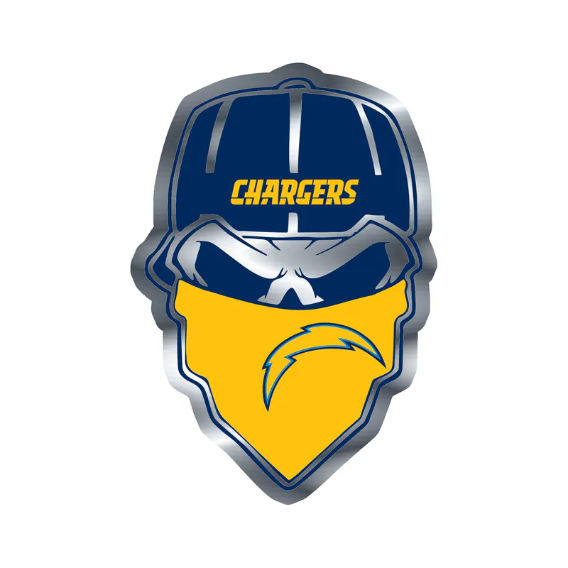 Los Angeles Chargers - Skull - Silver Chrome Vinyl Sticker - Custom Size