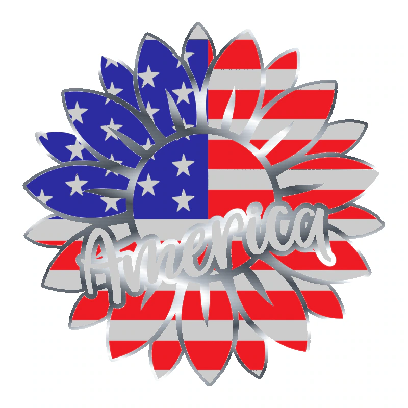American Sunflower Full Color Vinyl - Silver Chrome Vinyl Sticker - Custom Size