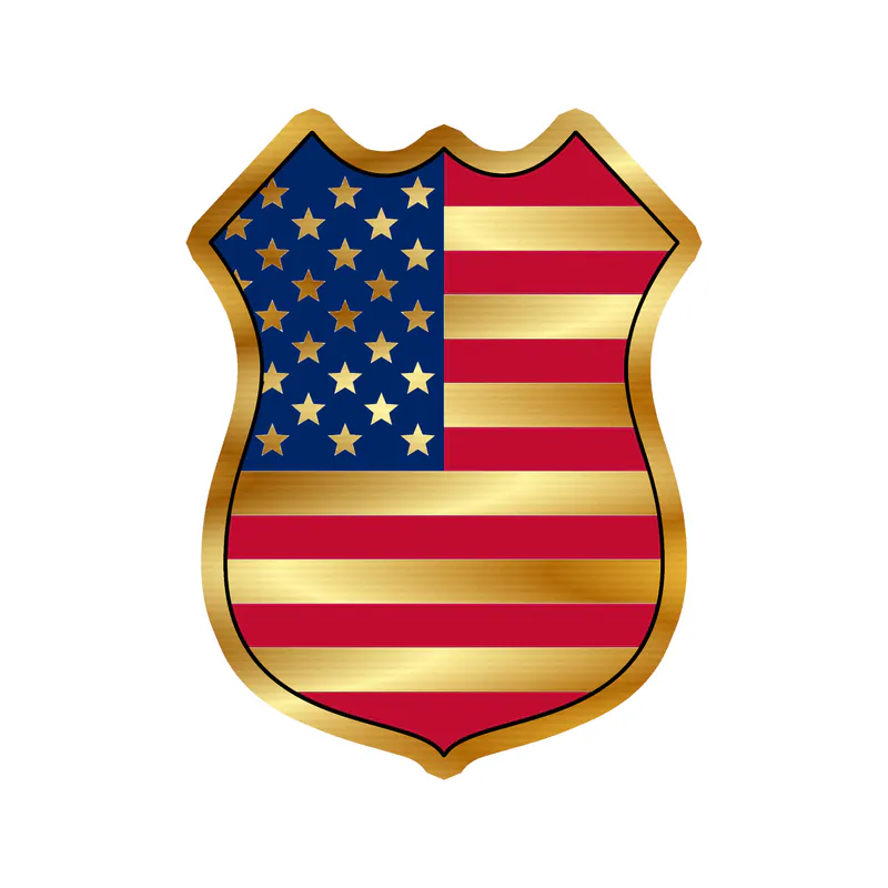 American Flag Shield Gold Chrome Vinyl Decal - custom size