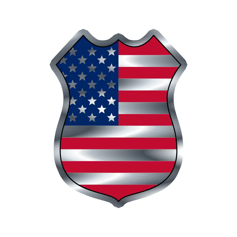 American Flag Shield Silver Chrome Vinyl Decal - custom size
